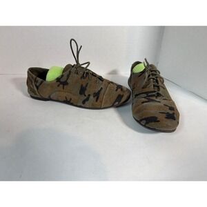 TOMS Jutti Camo Suede Lace Up Pointed Toe Flats Womens Green Brown Oxford Shoes